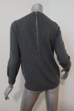 Lela Rose Sweater Gray Beaded & Crystal-Embellished Wool Pullover Size Large available at CelebrityOwned.com img_7