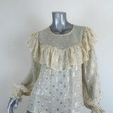 LoveShackFancy Blouse Erin Ivory Metallic Fil Coupe Size Small Long Sleeve Top available at CelebrityOwned.com img_1