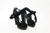 Malandrino Platform Sandal Black Suede & Pony Hair Size 37 Ankle Wrap Wood Heel available at CelebrityOwned.com img_9