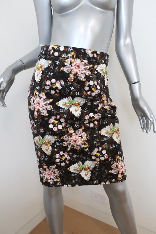 Mary Katrantzou Skirt Decora Jewel and Flower Print Stretch Cotton Size 10 US 6 available at CelebrityOwned.com img_1
