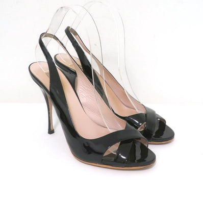 Miu Miu Slingback Sandals Black Patent Leather Size 38 Crisscross Open Toe Heels available at CelebrityOwned.com img_1