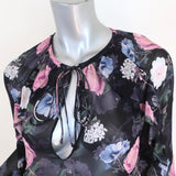 Nicholas Blouse Black Floral Print Ruffled Silk Size US 2 Long Sleeve Top available at CelebrityOwned.com img_3