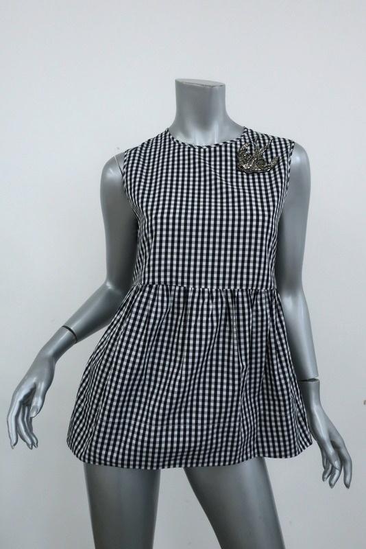 No. 21 Crystal Bird Peplum Top Black & White Gingham Size 40 Sleeveless Blouse available at CelebrityOwned.com img_1