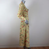 Paloma Blue Midi Dress Bronte Yellow Floral Print Size Small Long Sleeve V-Neck available at CelebrityOwned.com img_4