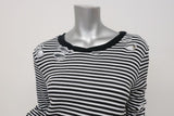 Pam & Gela Side Slit Sweatshirt Black/White Striped Destroyed Fleece Size Small available at CelebrityOwned.com img_2