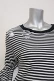 Pam & Gela Side Slit Sweatshirt Black/White Striped Destroyed Fleece Size Small available at CelebrityOwned.com img_5