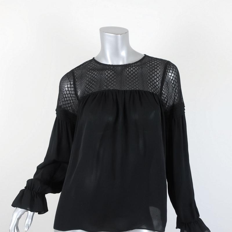 Parker Lace Yoke Blouse Antonia Black Silk Size Extra Small Long Sleeve Top available at CelebrityOwned.com img_1