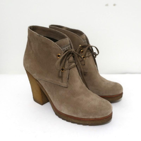 Prada Sport Desert Boots Beige Suede Size 38 High Heel Lace Up
