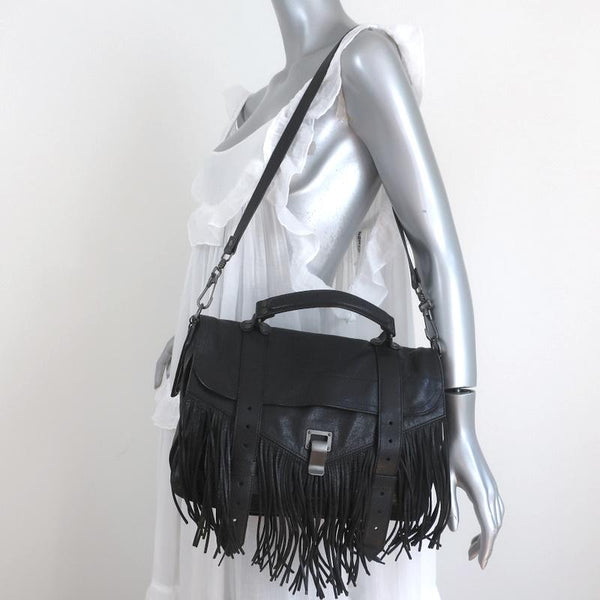 Proenza Schouler PS1 Medium Fringe Bag Black Leather