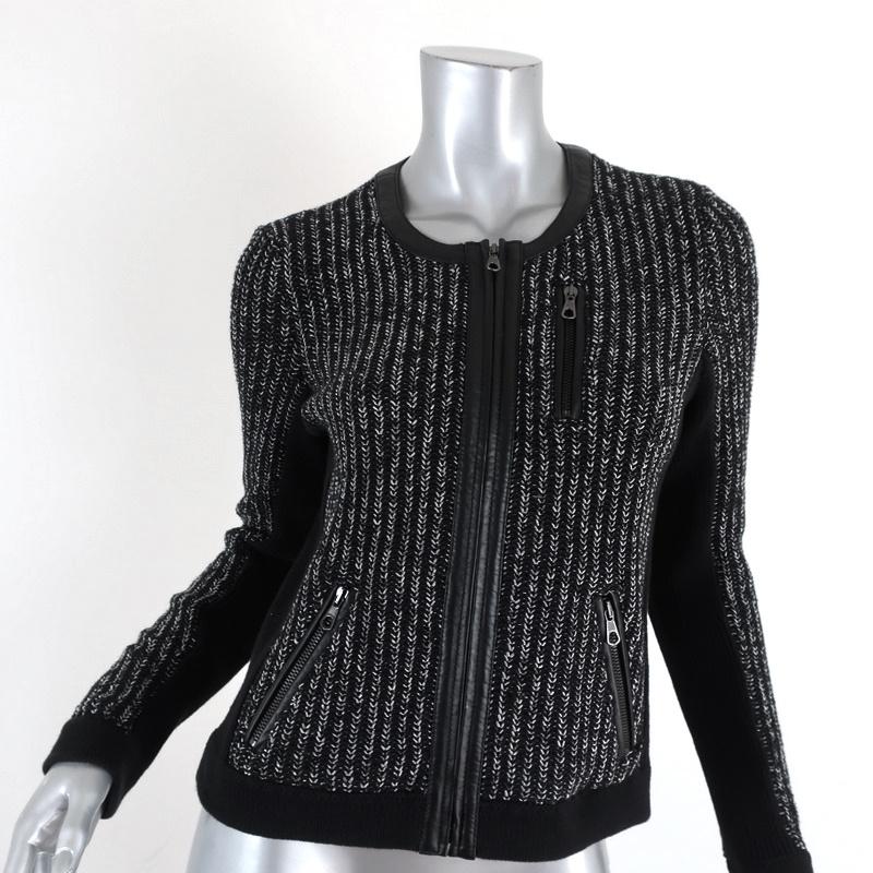 Rag & Bone Jacket Paula Black Leather-Trim Ribbed Knit Size Extra Small available at CelebrityOwned.com img_1