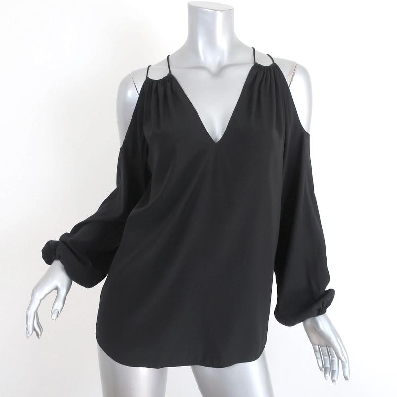 Ramy Brook Cold Shoulder Top Gigi Black Stretch Silk Blouse Size Extra Small available at CelebrityOwned.com img_1