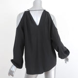 Ramy Brook Cold Shoulder Top Gigi Black Stretch Silk Blouse Size Extra Small available at CelebrityOwned.com img_5