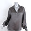 Raquel Allegra Collared Popover Blouse Gray Satin Size 3 Long Sleeve Top