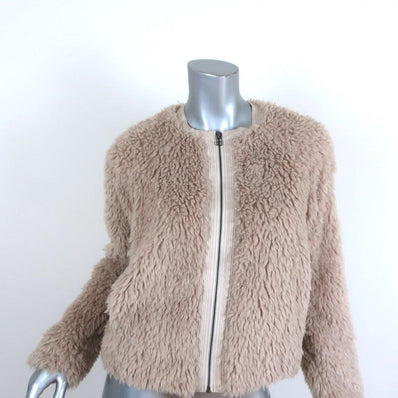 Rebecca Taylor Faux Fur Bomber Jacket Beige Size Small available at CelebrityOwned.com img_1