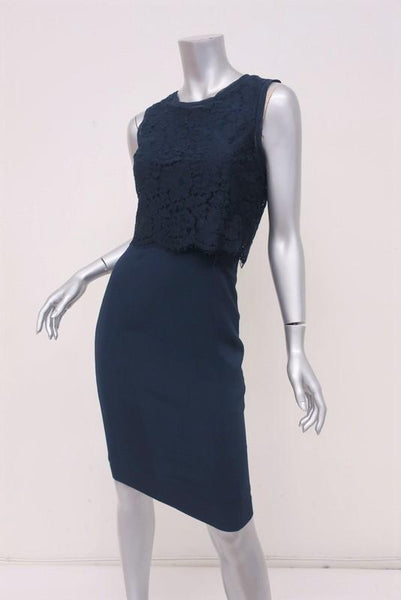 Rebecca Taylor Lace Popover Dress Navy Stretch Crepe Size 2