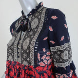 SEA Blouse Eloise Navy/Red Ruffled Printed Silk Size 0 Long Sleeve Tassel Top available at CelebrityOwned.com img_4