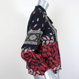 SEA Blouse Eloise Navy/Red Ruffled Printed Silk Size 0 Long Sleeve Tassel Top available at CelebrityOwned.com img_5