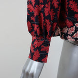SEA Blouse Eloise Navy/Red Ruffled Printed Silk Size 0 Long Sleeve Tassel Top available at CelebrityOwned.com img_7