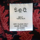 SEA Blouse Eloise Navy/Red Ruffled Printed Silk Size 0 Long Sleeve Tassel Top available at CelebrityOwned.com img_9