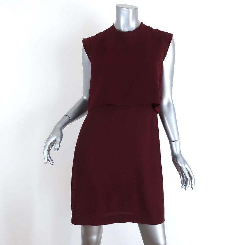 Sandro Mini Dress Burgundy Layered Crepe Size 3 Sleeveless Shift available at CelebrityOwned.com img_1