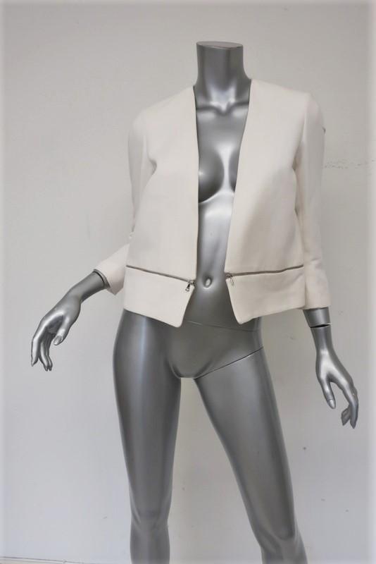 Sandro Volonte Zip Hem Blazer Cream Wool-Blend Size 38 Open Front Jacket available at CelebrityOwned.com img_1