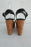 Sergio Rossi Coated Cork Platform Wedge Sandals Black Patent Leather Size 40 available at CelebrityOwned.com img_4