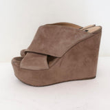 Sergio Rossi Platform Wedge Sandals Alma Beige Suede Size 38 Crisscross Heel available at CelebrityOwned.com img_5