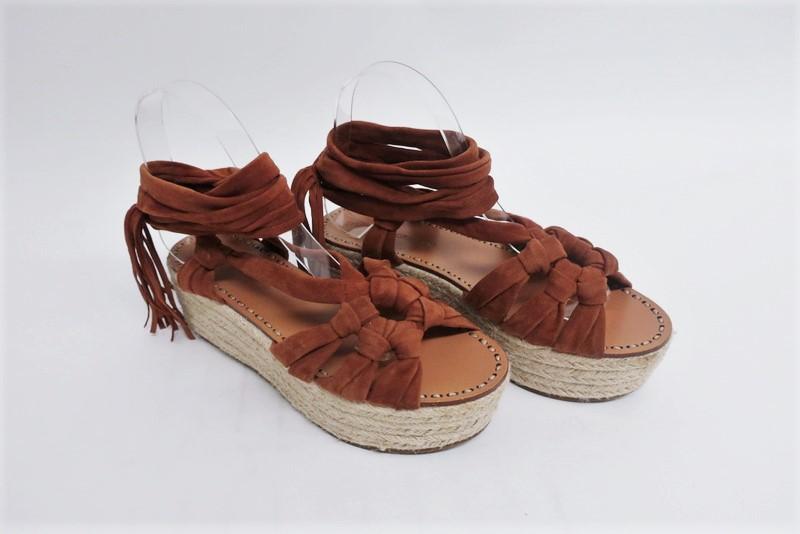 Sigerson Morrison Espadrille Sandals Cosie Brown Suede Size 7.5 Ankle Wrap Wedge available at CelebrityOwned.com img_1