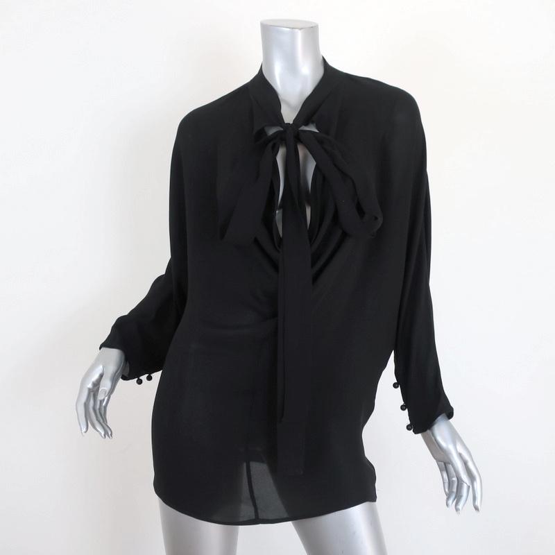 Stella McCartney Tie-Neck Tunic Black Draped Silk Size 42 Long Sleeve Blouse available at CelebrityOwned.com img_1