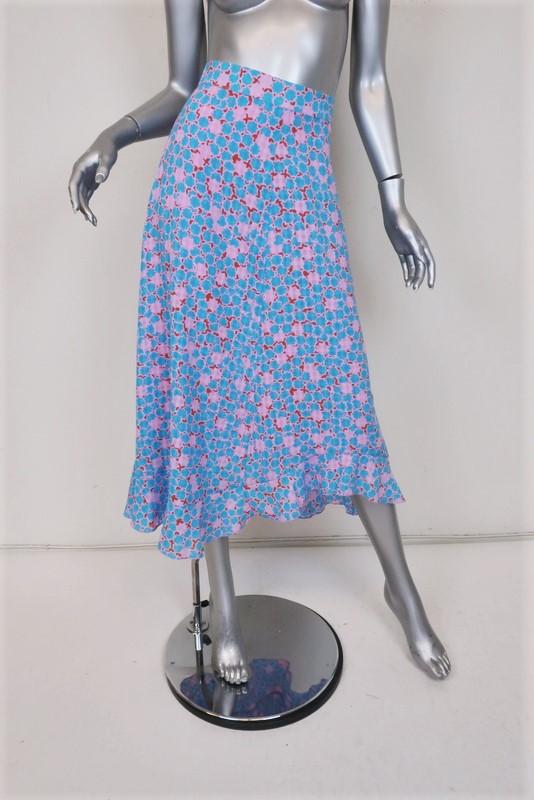 Stine Goya Skirt Marigold Blue/Pink Checkered Poly Size Small Asymmetrical Midi available at CelebrityOwned.com img_1