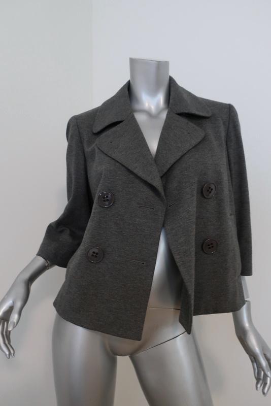 Theory Double Breasted Jacket Gerda Dark Gray Melange Jersey Size Medium available at CelebrityOwned.com img_1
