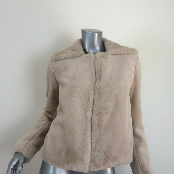 Theory Luxe Faux Rabbit Fur Jacket Sand Beige Size Petite Celebrity Owned