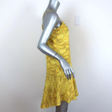 Tibi Dress Ibis Yellow Feather Print Ruffled Crepe Size 8 available at CelebrityOwned.com img_3
