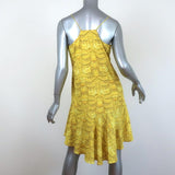 Tibi Dress Ibis Yellow Feather Print Ruffled Crepe Size 8 available at CelebrityOwned.com img_4