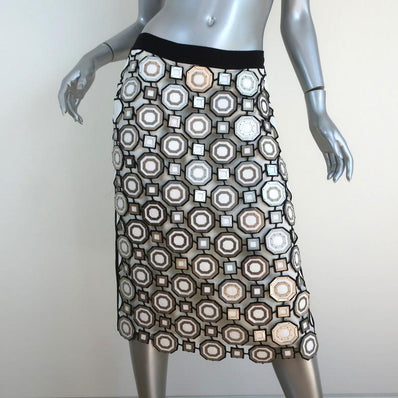 Tory Burch Pencil Skirt Gloria Metal-Embellished Guipure Lace & Linen Size 6 available at CelebrityOwned.com img_1