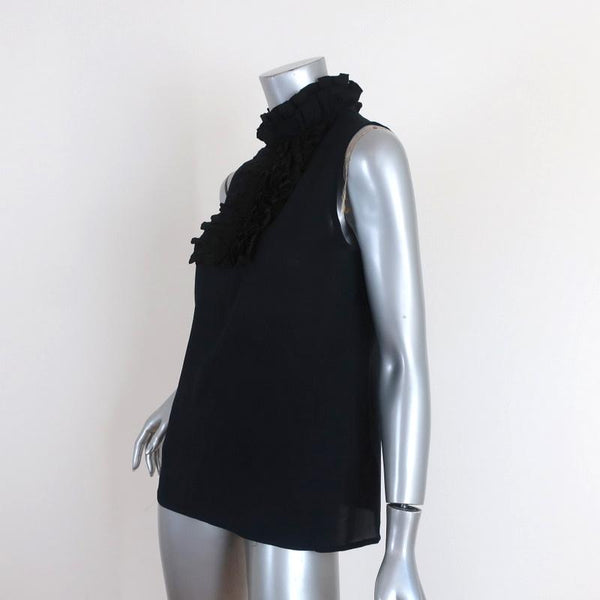 Tory Burch Ruffle Bib Top Navy Black Silk Size 2 Sleeveless Blouse