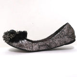 Tory Burch Scrunch Ballet Flats Amelia Crystal-Embellished Silver Leather Size 8 available at CelebrityOwned.com img_7