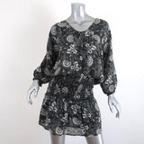 Ulla Johnson Dress Batu Charcoal Floral Print Cotton Size 2 Smocked Waist Mini available at CelebrityOwned.com img_1