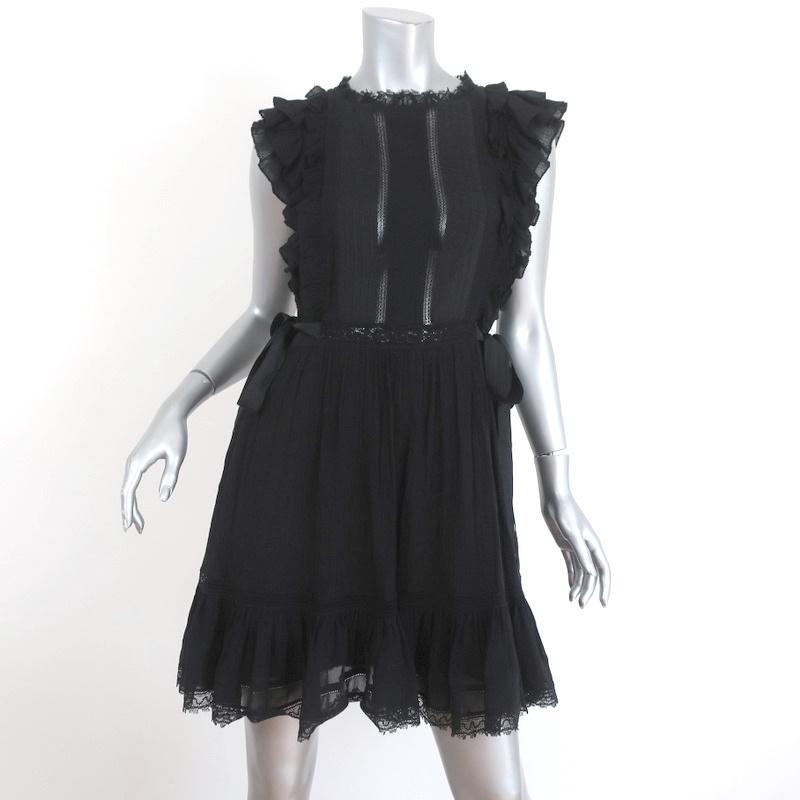 Ulla Johnson Dress Henriette Black Lace-Trim Cotton Size 0 Side-Tie Mini available at CelebrityOwned.com img_1