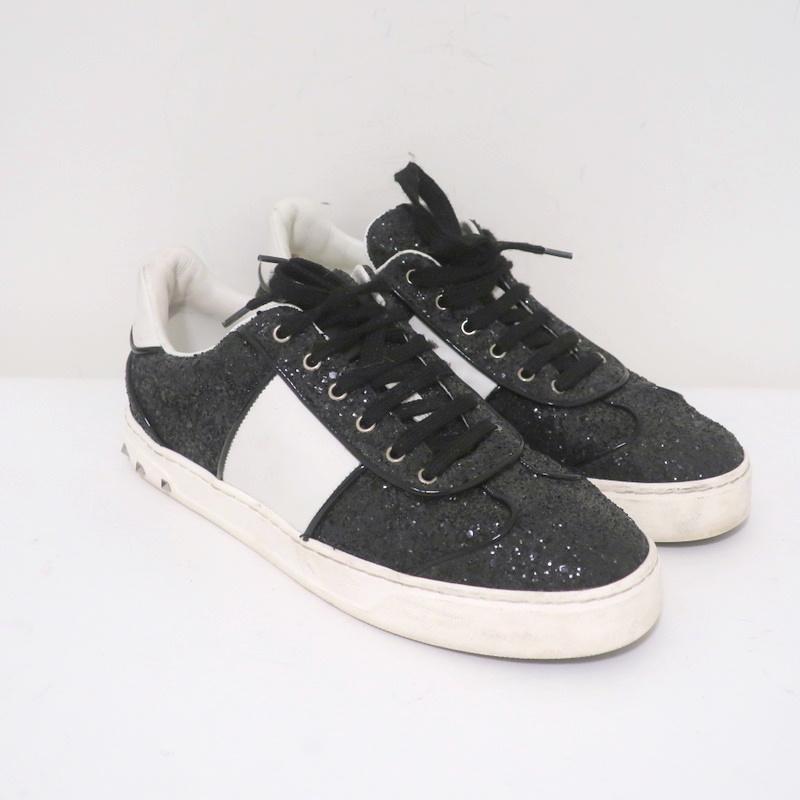 Valentino Glitter Flycrew Rockstud Sneakers Black/White Size 38 available at CelebrityOwned.com img_1