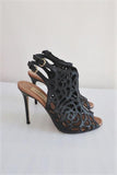 Valentino Rose Laser-Cut Slingback Booties Black Leather Size 39 Peep Toe Heel     15 > available at CelebrityOwned.com img_5
