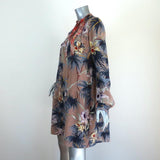 Valentino Tie Neck Dress Brown Floral Print Silk Size 8 Long Sleeve Mini available at CelebrityOwned.com img_3
