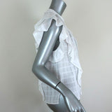 Veronica Beard Sol Ruffle Top White Lace-Trim Cotton Size 10 Cap Sleeve Blouse available at CelebrityOwned.com img_5