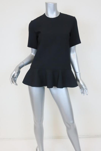 Victoria Victoria Beckham Peplum Top Black Wool-Blend Size 2 Short Sleeve Blouse available at CelebrityOwned.com img_1