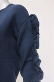 Victoria, Victoria Beckham Ruffle Sweater Navy Nylon Size 0 Crewneck Pullover available at CelebrityOwned.com img_3