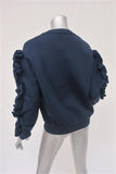 Victoria, Victoria Beckham Ruffle Sweater Navy Nylon Size 0 Crewneck Pullover available at CelebrityOwned.com img_4