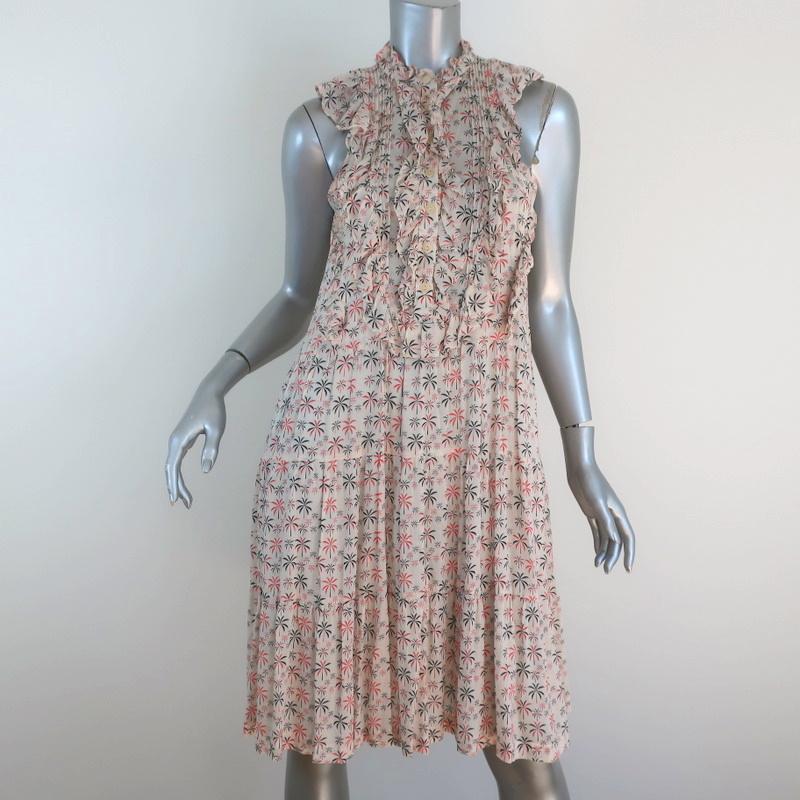 Warm Dress Ecru Palm Tree Print Ruffled Viscose Size 0 Sleeveless Button-Front available at CelebrityOwned.com img_1