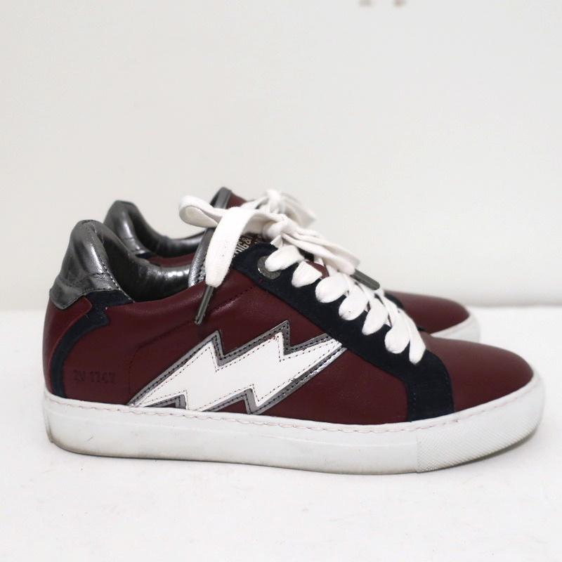 Zadig & Voltaire ZV1747 Flash Low Top Sneakers Burgundy Leather Size 36 available at CelebrityOwned.com img_1
