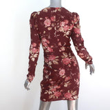 Zimmermann Mini Dress Unbridled Burgundy Draped Floral Print Stretch Silk Size 0 available at CelebrityOwned.com img_5