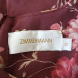 Zimmermann Mini Dress Unbridled Burgundy Draped Floral Print Stretch Silk Size 0 available at CelebrityOwned.com img_7